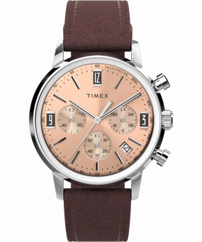 Timex Marlin Chronograph Tachymeter 40mm Leather Strap Watch TW2W51400