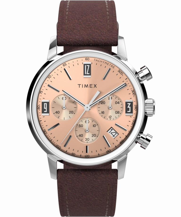 Timex Marlin Chronograph Tachymeter 40mm Leather Strap Watch TW2W51400