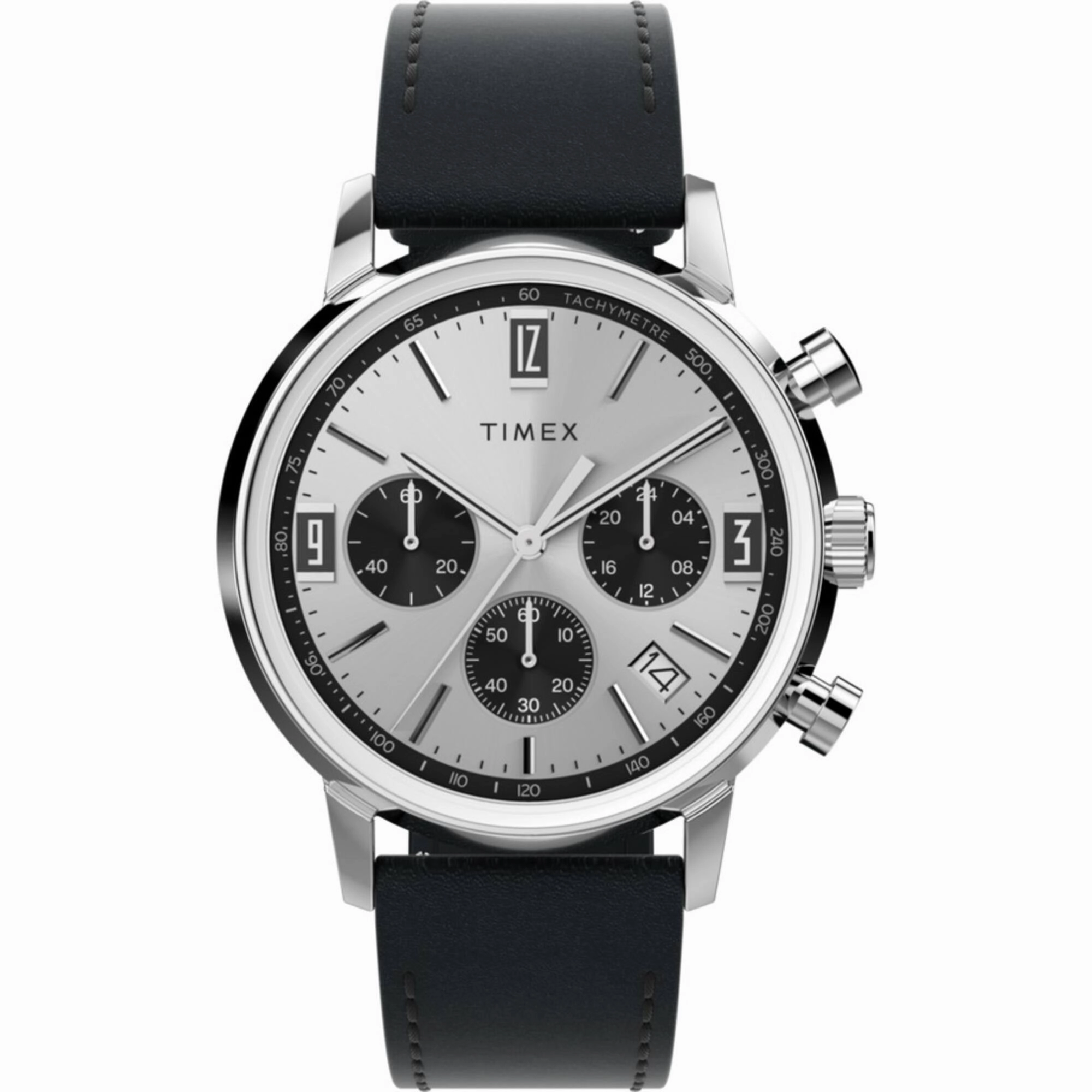 Timex Men's Chronograph Watch - Marlin Silver Tone Dial Black Strap | TW2W10300VQ