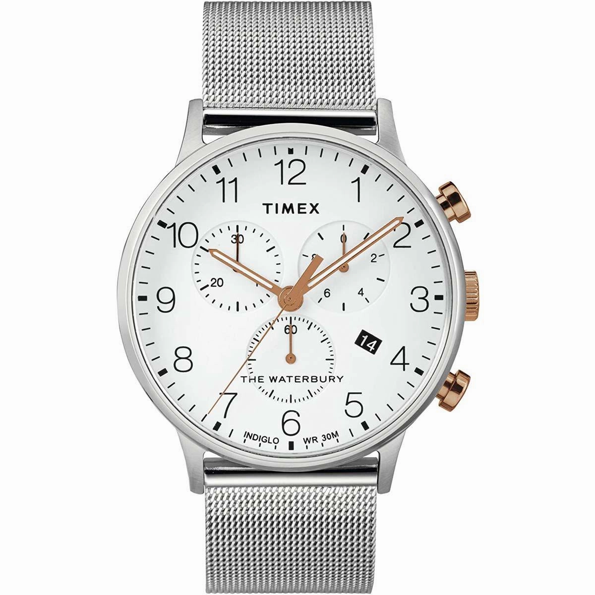 Timex Men's Chronograph Watch - Waterbury White Dial Mesh Bracelet | TW2T36700VQ