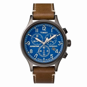 Timex Men's Leather Strap Watch - Expedition Scout Chronograph Blue Dial | TW4B09000JV