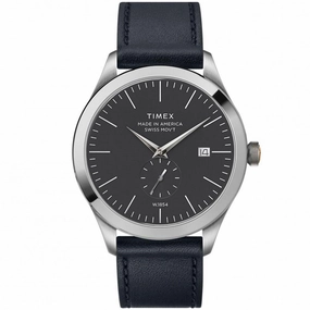 Timex Men's Quartz Watch - American Documents Grey Dial Leather Strap | TW2R82800US