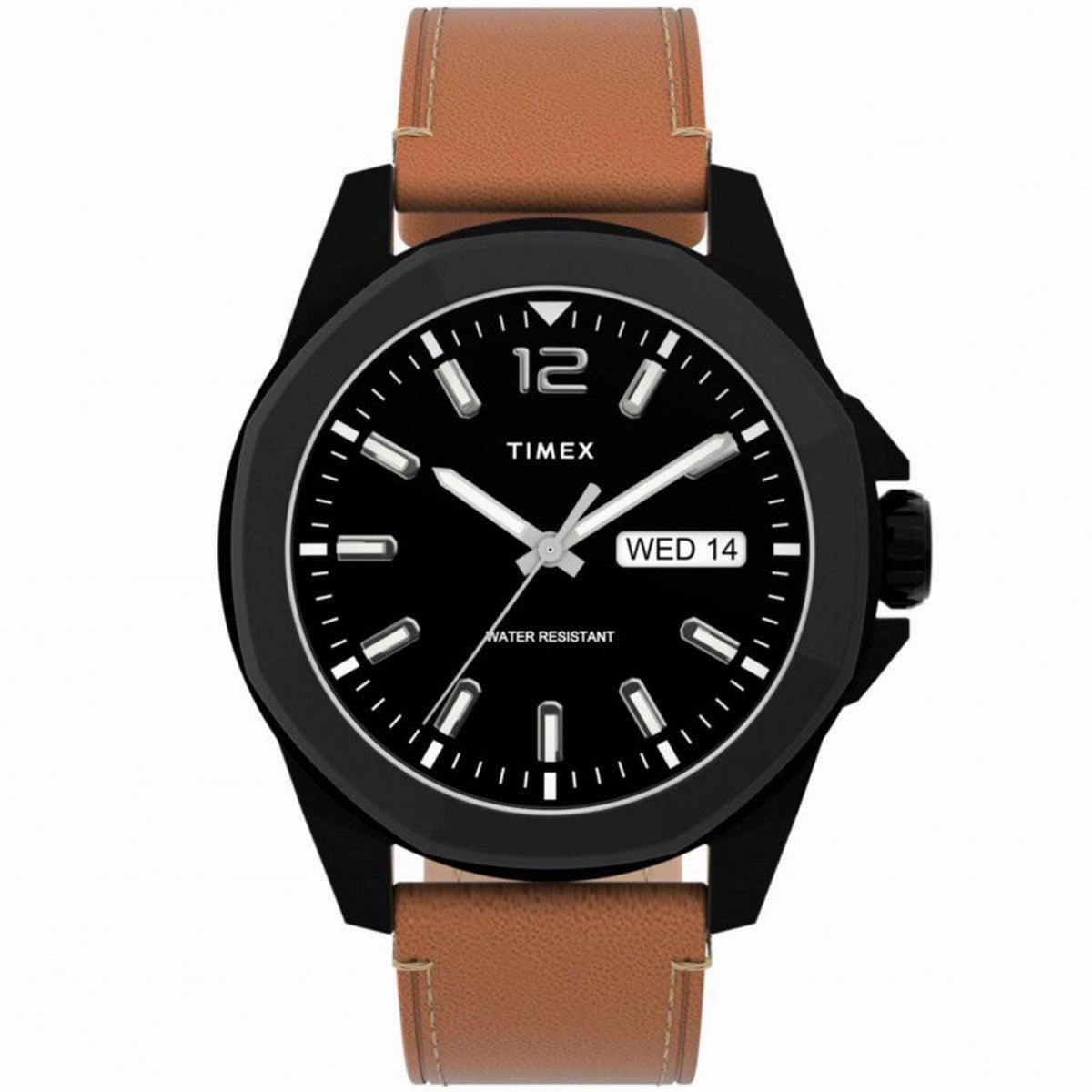 Timex Men's Quartz Watch - Essex Avenue Black Dial Leather Strap | TW2U15100VQ