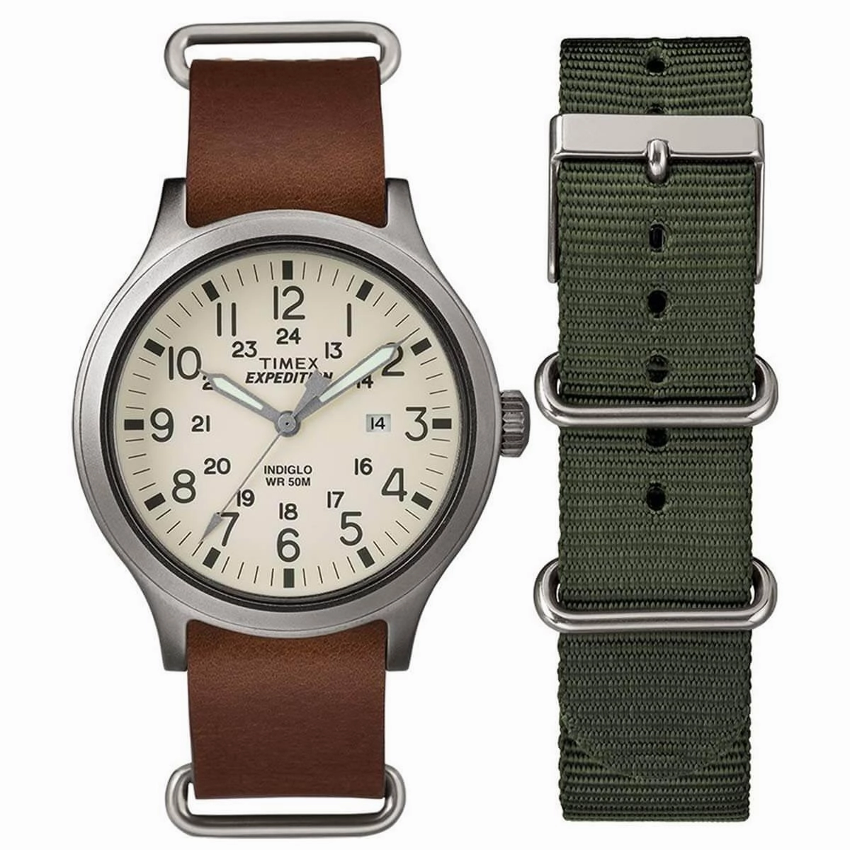 Timex Men's Quartz Watch - Expedition Scout Cream Dial Brown Leather Strap | TWG016100