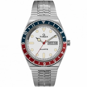 Timex Men's Quartz Watch - Q Timex White Dial Stainless Steel Bracelet | TW2U61200ZV