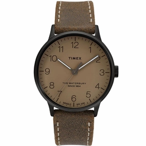 Timex Men's Quartz Watch - Waterbury Tan Dial Brown Leather Strap | TW2T27800VQ