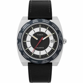 Timex Men's Quartz Watch - World Time Reissue Silver Tone Case Strap | TW2V69500V3
