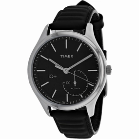 Timex Men's Watch - iQ  Move Silver Tone Case Black Dial Leather Strap | TW2P93200