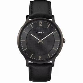 Timex Men's Watch - Metropolitan Quartz Black Dial Leather Strap | TW2R50100