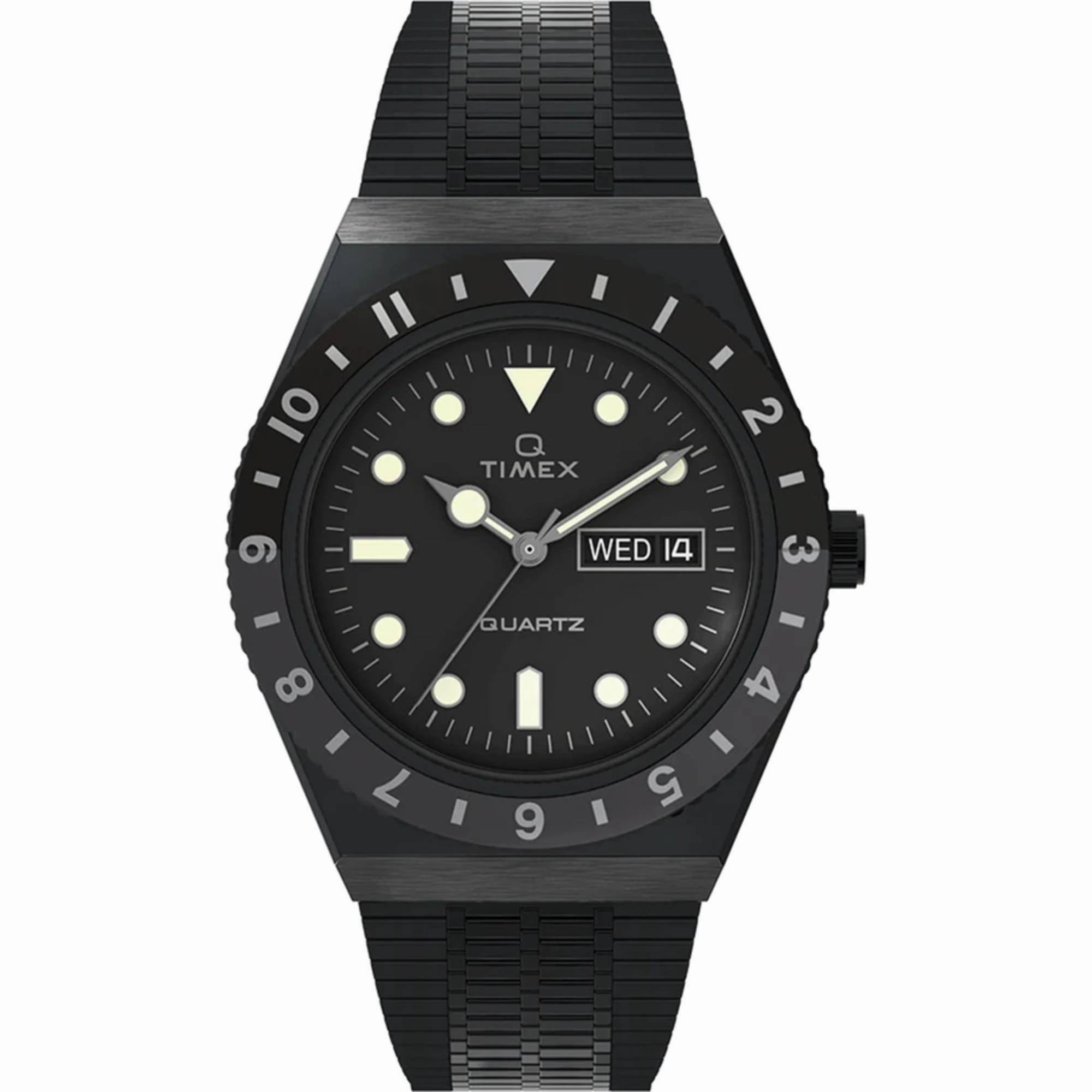 Timex Men's Watch - Q Day-Date Black Stainless Steel Bracelet Quartz TW2U61600