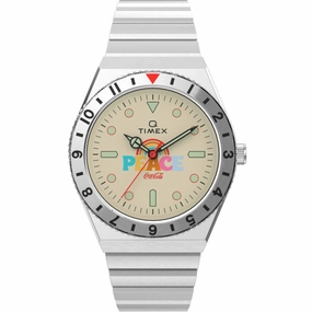 Timex Men's Watch - Q Quartz Cream Dial Stainless Steel Bracelet | TW2V25800
