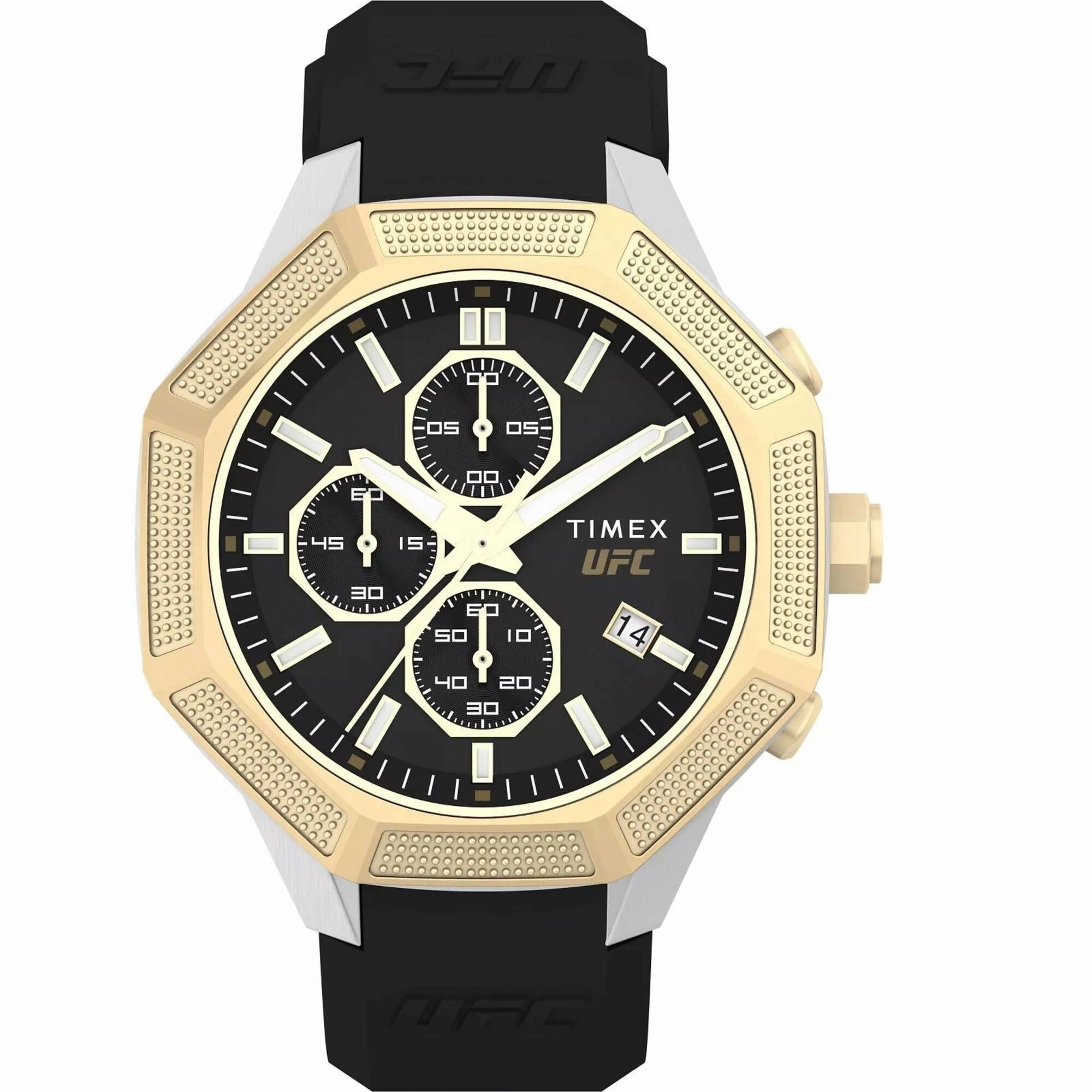 Timex Men's Watch - UFC King Chrono Gold Tone Bezel Black Dial Strap | TW2V87300