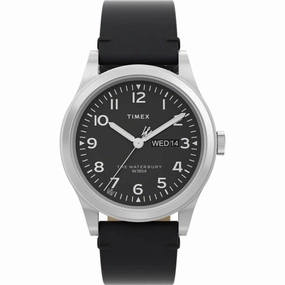 Timex Men's Watch - Waterbury Traditional Day Black Dial Leather Strap | TW2W14700VQ
