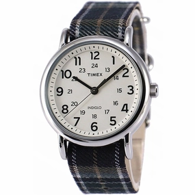 Timex Men's Watch - Weekender Quartz Cream Dial Plaid Fabric Strap | TW2R51400