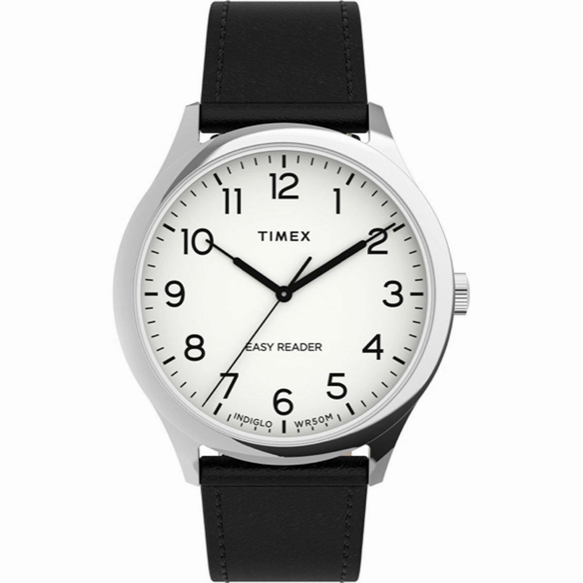 Timex Unisex Quartz Watch - Easy Reader White Dial Leather Strap | TW2U22100VQ