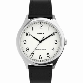Timex Unisex Quartz Watch - Easy Reader White Dial Leather Strap | TW2U22100VQ