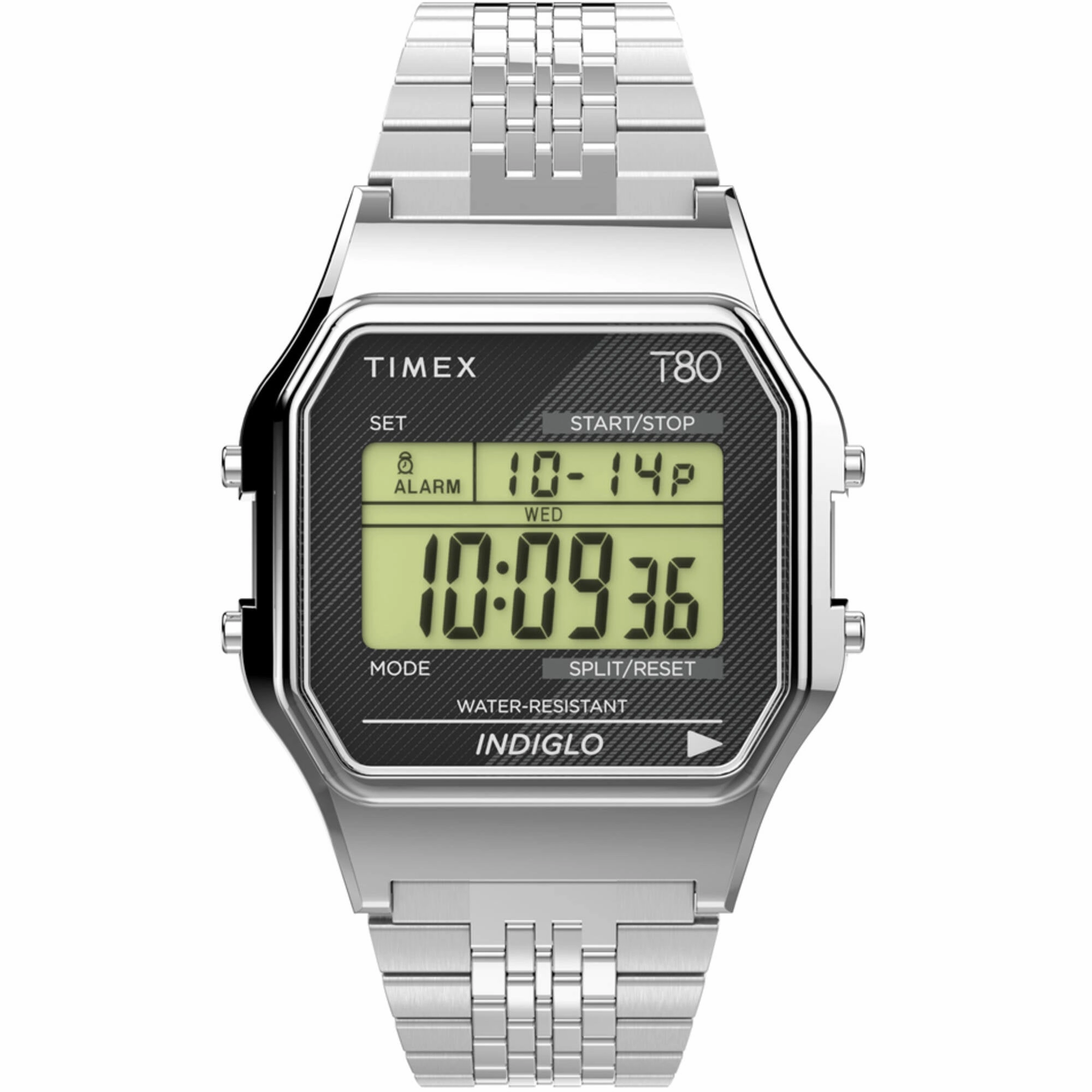 Timex Unisex Watch - T80 Alarm Digital Dial Stainless Steel Bracelet | TW2V19000