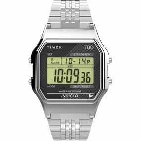 Timex Unisex Watch - T80 Alarm Digital Dial Stainless Steel Bracelet | TW2V19000