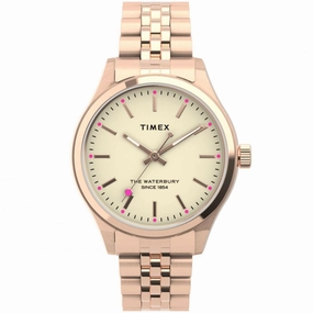 Timex Women's Quartz Watch - Waterbury Cream Dial Rose Gold Bracelet | TW2U23200VQ