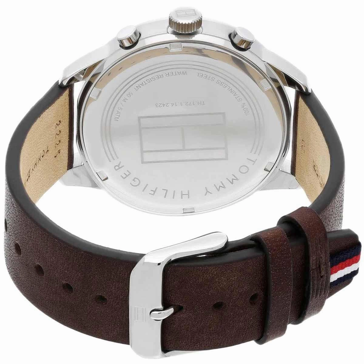 Tommy Hilfiger Men's Quartz Watch - Chase Day-Date Blue Dial Brown Strap | 1791487