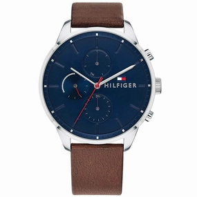 Tommy Hilfiger Men's Quartz Watch - Chase Day-Date Blue Dial Brown Strap | 1791487