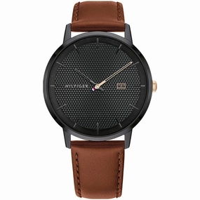 Tommy Hilfiger Men's Quartz Watch - James Black Dial Brown Leather Strap | 1791700