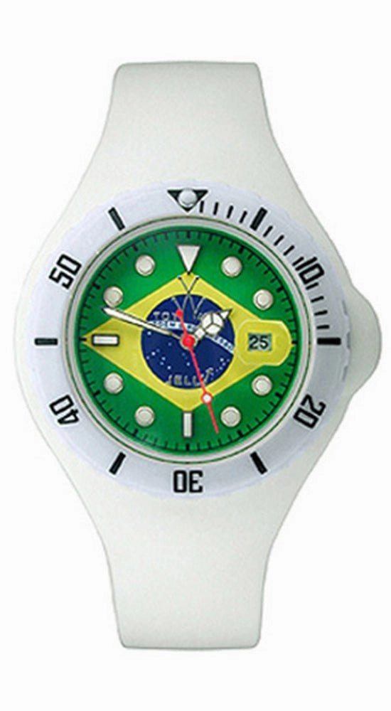 ToyWatch Jelly Flag Brazil Only Time Unisex Plasteramic & White Rubber Watch JYF05BR