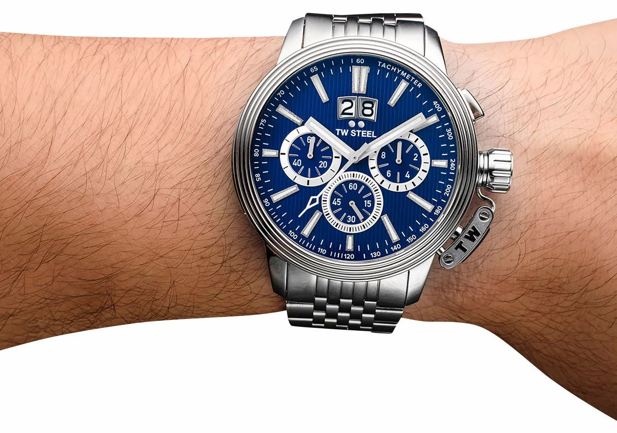 TW Steel CEO Adesso Chronograph Stainless Steel Blue Dial Date Quartz Mens Watch CE7022