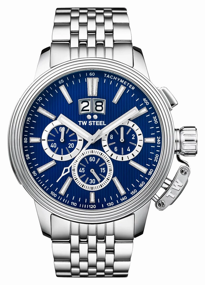 TW Steel CEO Adesso Chronograph Stainless Steel Blue Dial Date Quartz Mens Watch CE7022