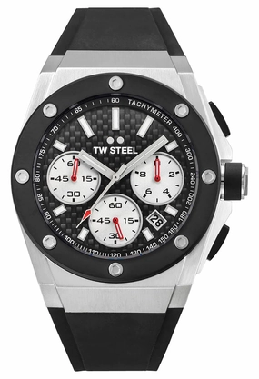 TW Steel CEO Tech Chronograph Stainless Steel Black Dial Black Silicon Strap Date Quartz Mens Watch CE4019