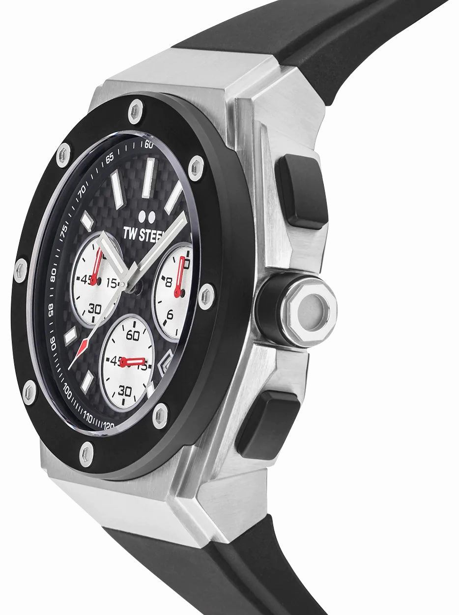 TW Steel CEO Tech Chronograph Stainless Steel Black Dial Black Silicon Strap Date Quartz Mens Watch CE4019