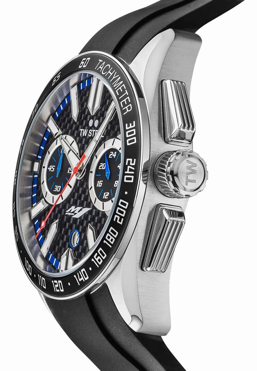 TW Steel Yamaha Factory Racing Special Edition Chronograph Stainless Steel Black Dial Black Rubber Strap Date Quartz Mens Watch GS1