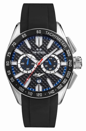 TW Steel Yamaha Factory Racing Special Edition Chronograph Stainless Steel Black Dial Black Rubber Strap Date Quartz Mens Watch GS1