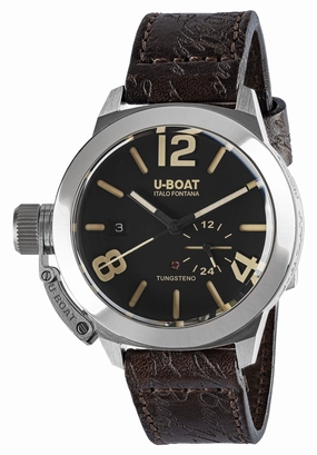 U-Boat Classico Tungsteno Automatic Stainless Steel Black Dial Brown Leather Strap Date Mens Watch 8893