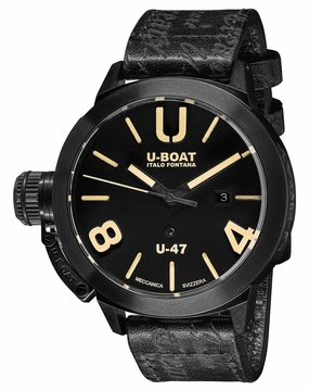 U-Boat Classico U-47 AB1 Automatic Black PVD Black Dial Black Leather Strap Date Mens Watch 9160