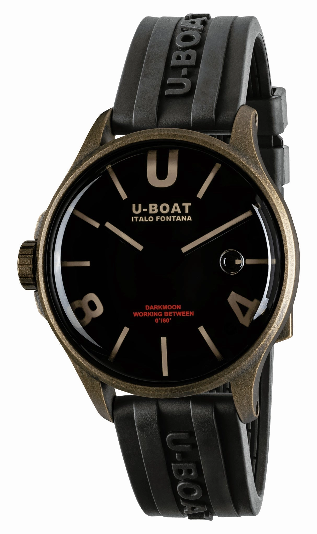 U-Boat Darkmoon Bronze PVD Black Dial Black Rubber Strap Quartz Mens Watch 9549