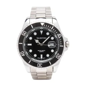 Valentino 20121580-SILVER - BLACK DIAL STAINLESS BAND STRAP Watch for Men
