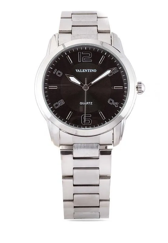 Valentino 20121911-BLACK DIAL STAINLESS BAND Strap Watch For Men
