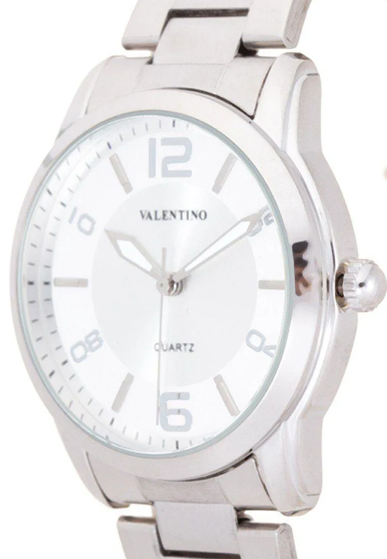 Valentino 20121911-White Dial Silver Index Stainless  Strap Watch For Men