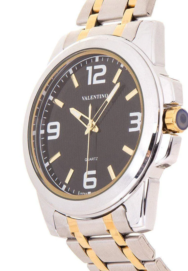 Valentino 20121952-TWO TONE - BLACK DIAL STAINLESS BAND Watch For Men