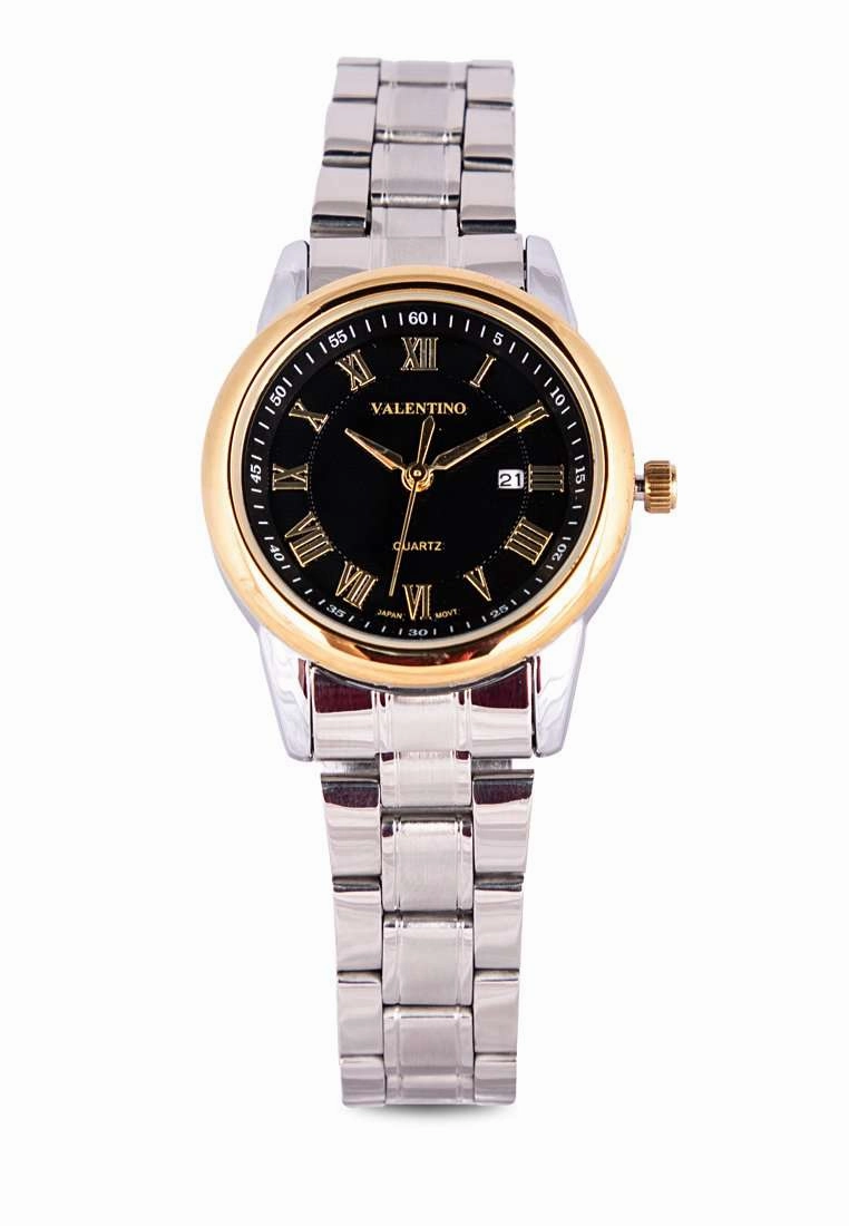 Valentino 20122300-GOLD RING-BLK DIAL Silver Strap for Women
