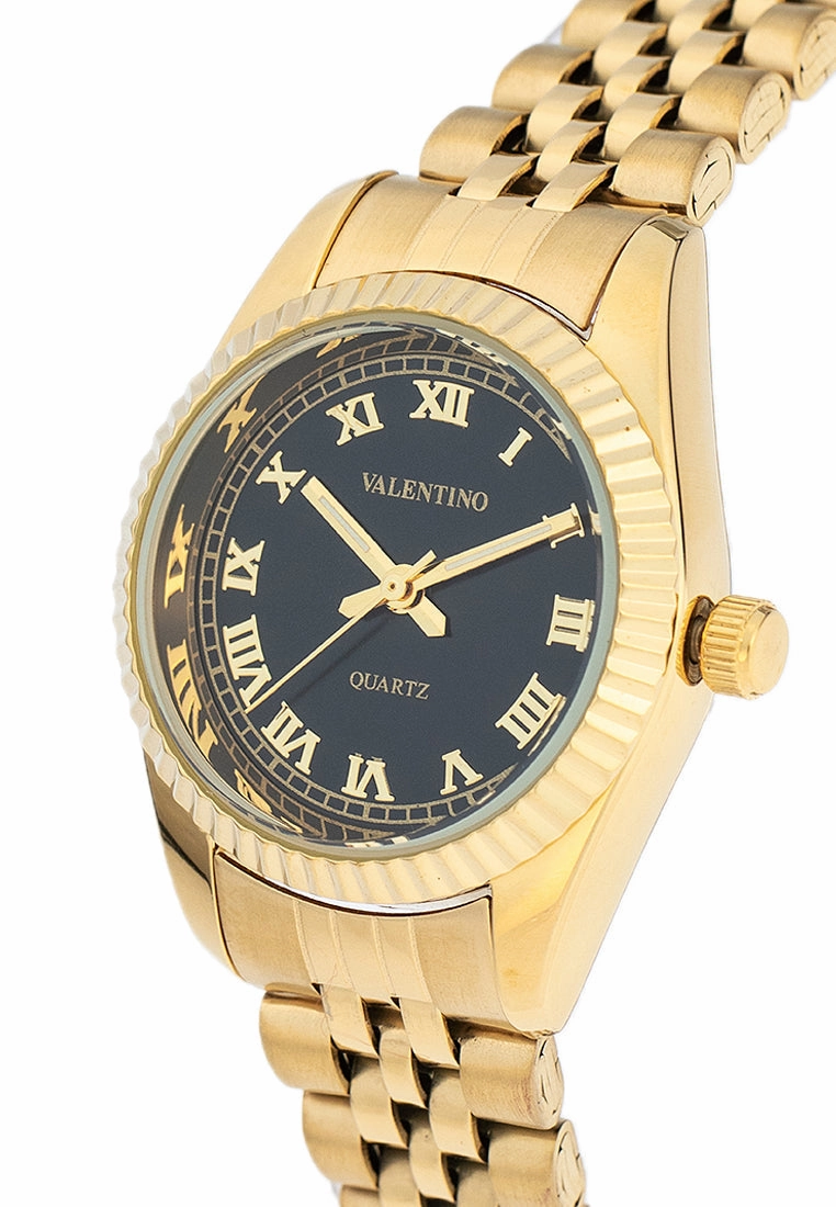 Valentino 20122403-GOLD - BLACK DIAL Stainless Steel Strap Analog Watch for Women