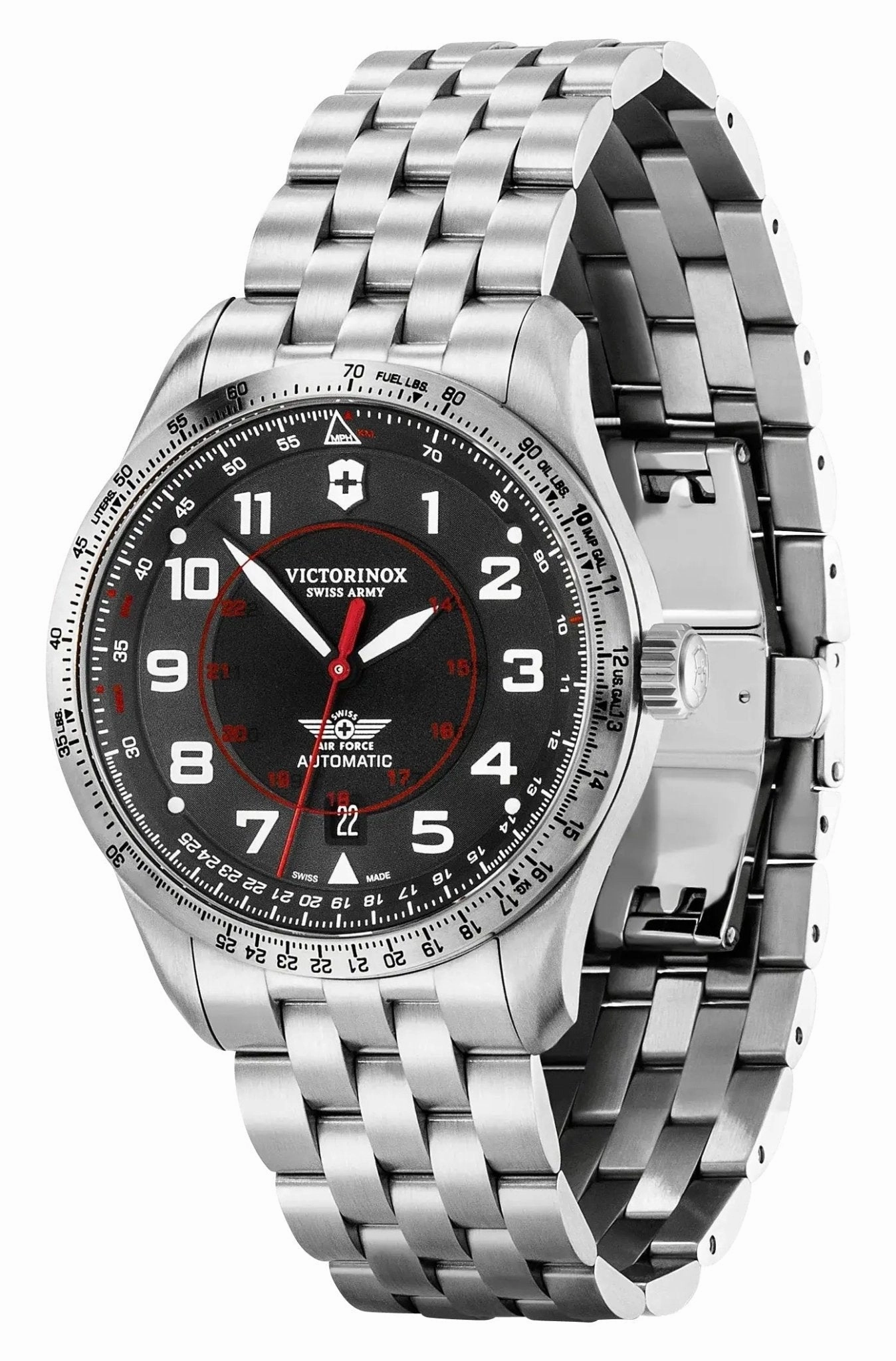 Victorinox Swiss Army Airboss Mechanical Automatic Stainless Steel Black Dial Date Mens Watch 241888