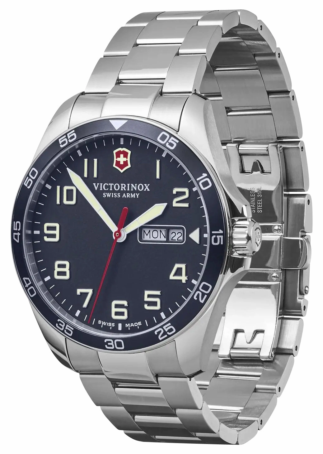 Victorinox Swiss Army Fieldforce Stainless Steel Blue Dial Day/Date Quartz Mens Watch 241851
