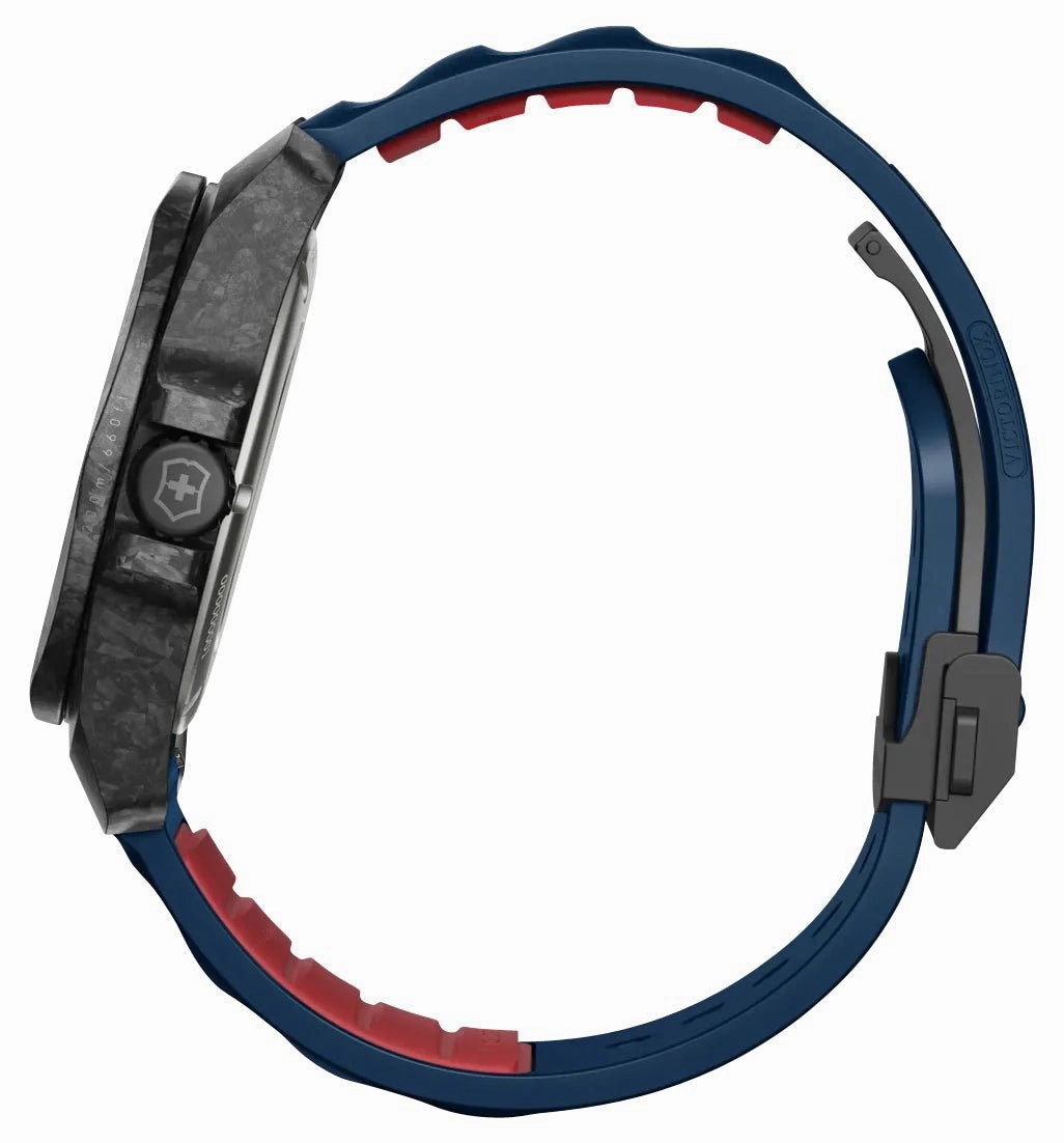 Victorinox Swiss Army I.N.O.X. Automatic Black Carbon Blue Dial Blue Rubber Strap Date Divers Mens Watch 242022.1