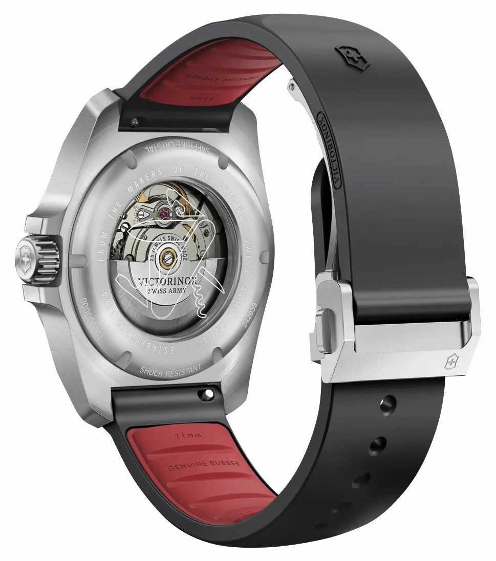 Victorinox Swiss Army I.N.O.X. Automatic Stainless Steel Black Dial Black Rubber Strap Date Divers Mens Watch 242039