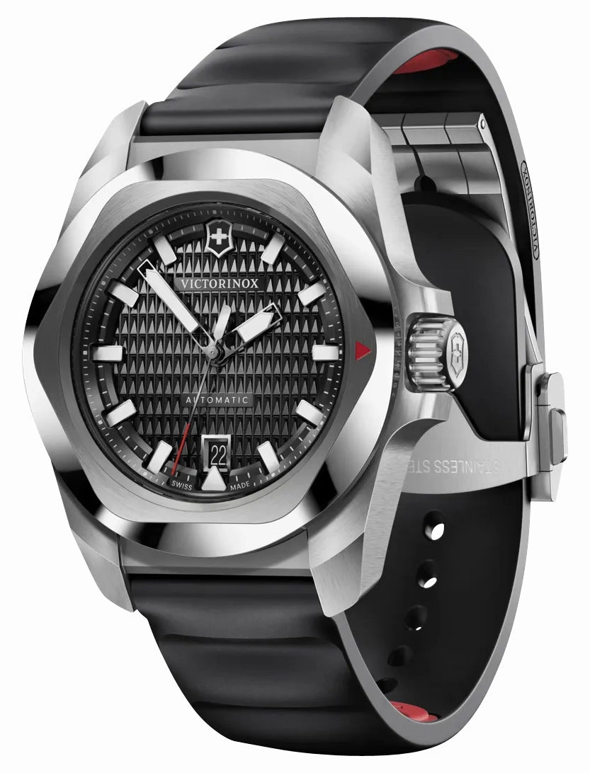 Victorinox Swiss Army I.N.O.X. Automatic Stainless Steel Black Dial Black Rubber Strap Date Divers Mens Watch 242039