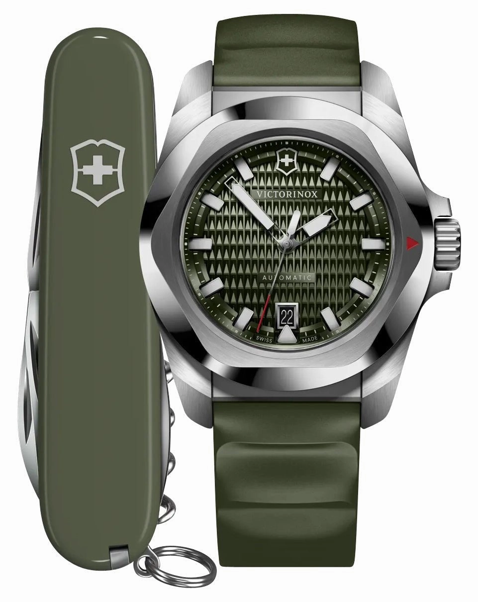Victorinox Swiss Army I.N.O.X. Automatic Stainless Steel Green Dial Green Rubber Strap Date Divers Mens Watch 242017.1