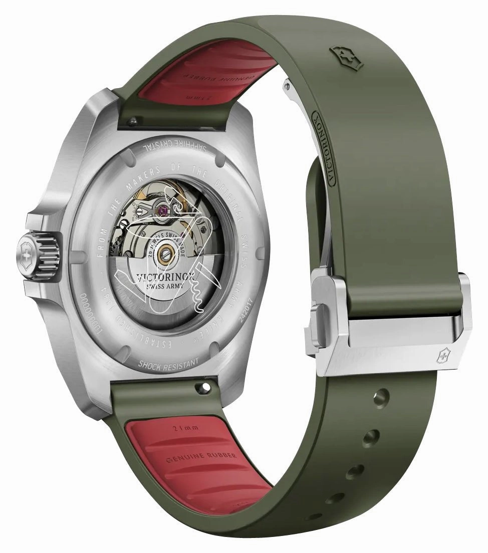 Victorinox Swiss Army I.N.O.X. Automatic Stainless Steel Green Dial Green Rubber Strap Date Divers Mens Watch 242017.1