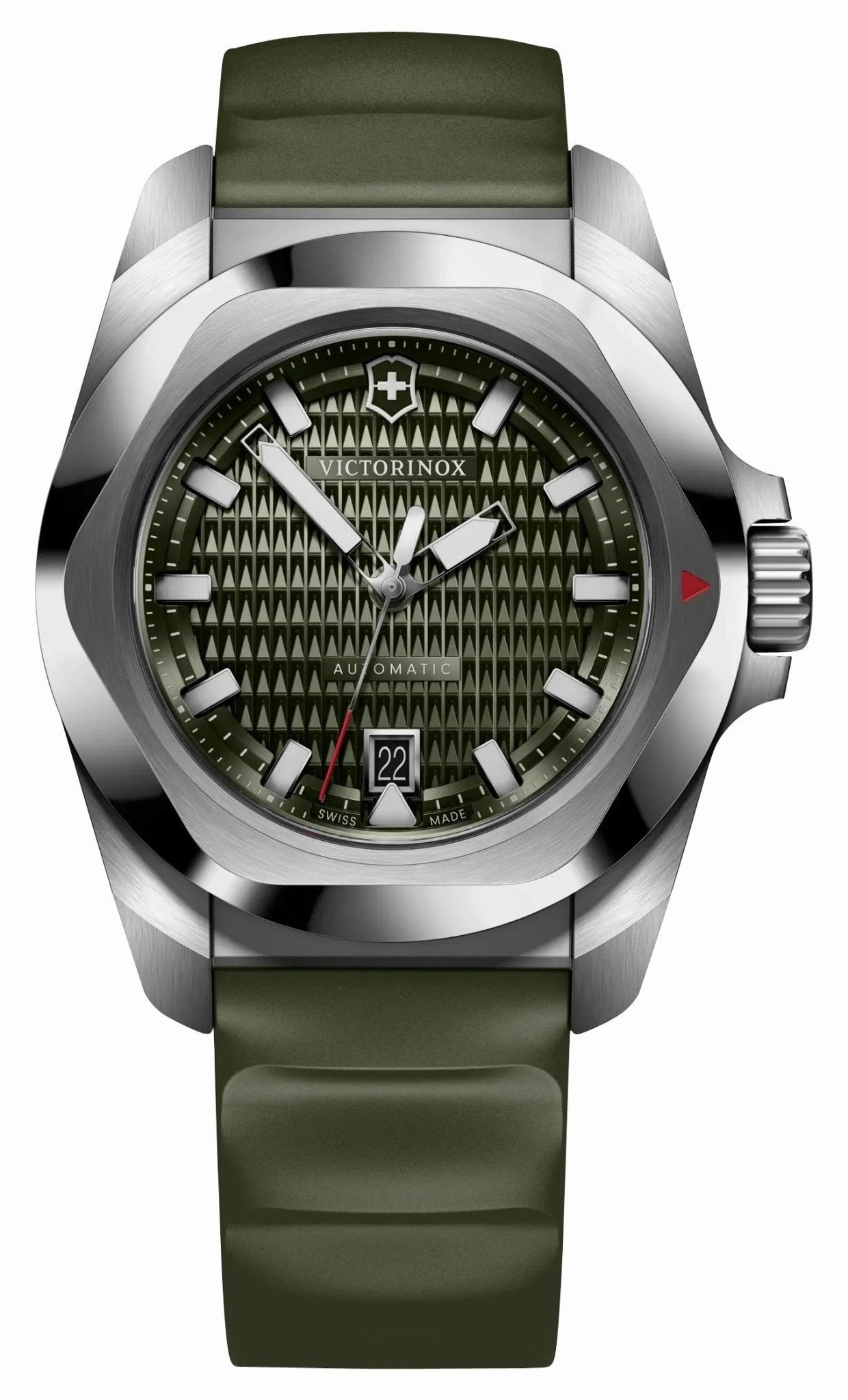 Victorinox Swiss Army I.N.O.X. Automatic Stainless Steel Green Dial Green Rubber Strap Date Divers Mens Watch 242017.1